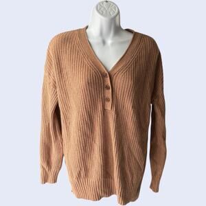 SO Size S Y2K Cozy Sweater Tan Ribbed Knit Crew Neck Long Sleeve